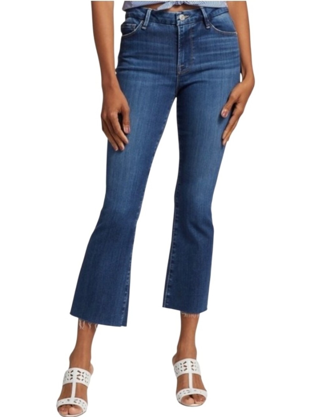 Frame Denim Le Crop Mini Boot Jeans High Rise Raw Hem Stretch Lupine 29